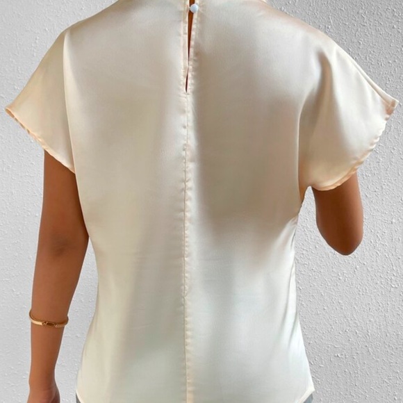 Mock Neck Batwing Sleeve Satin Blouse - Picture 2 of 3